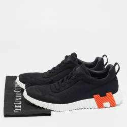 Pre Owned Hermes Black Mesh and Suede Bouncing Lace Up Sneakers Size 43.5