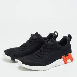 Pre Owned Hermes Black Mesh and Suede Bouncing Lace Up Sneakers Size 43.5
