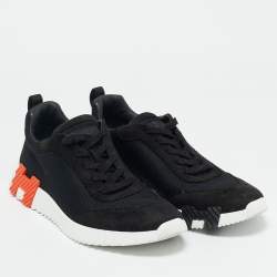 Pre Owned Hermes Black Mesh and Suede Bouncing Lace Up Sneakers Size 43.5