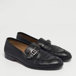 Pre Owned Hermes Black Leather Monterey Loafers Size 41.5