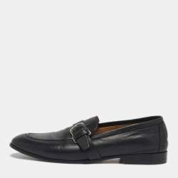 Pre Owned Hermes Black Leather Buckle Loafers Size 42