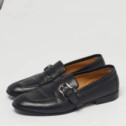 Pre Owned Hermes Black Leather Buckle Loafers Size 42