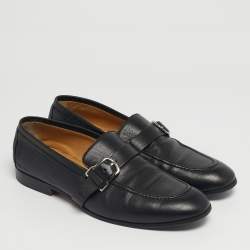 Pre Owned Hermes Black Leather Buckle Loafers Size 42