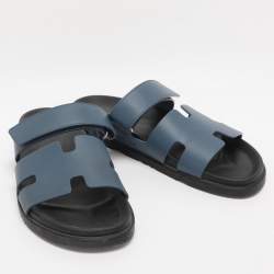 Pre Owned Hermès Blue Leather Chypre Sandals Size 43