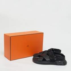 Pre Owned Hermès Black Leather and Suede Electric Sandals Size 42