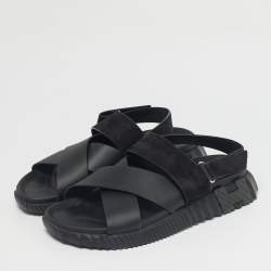 Pre Owned Hermès Black Leather and Suede Electric Sandals Size 42