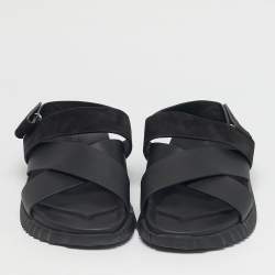 Pre Owned Hermès Black Leather and Suede Electric Sandals Size 42