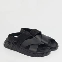 Pre Owned Hermès Black Leather and Suede Electric Sandals Size 42