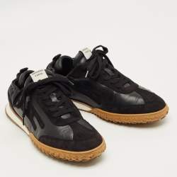 Pre Owned Hermes Black Leather and Suede Jet Sneakers Size 42