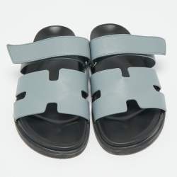 Pre Owned Hermes Blue Leather Chypre Sandals Size 41