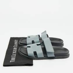 Pre Owned Hermes Blue Leather Chypre Sandals Size 41
