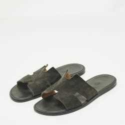 Pre Owned Hermes Green Suede Izmir Slide Sandals Size 43.5