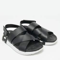 Pre Owned Hermes Black Leather Junior Flat Sandals Size 43.5