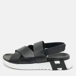 Pre Owned Hermes Black Leather Junior Flat Sandals Size 43.5