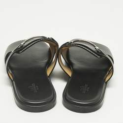 Pre Owned Hermes Black Leather Flat Slide Size 42