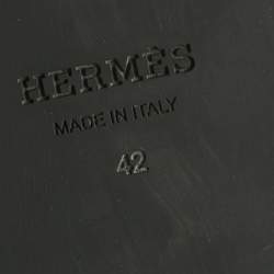 Pre Owned Hermes Black Leather Flat Slide Size 42