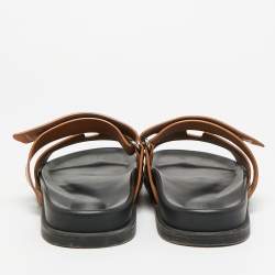 Pre Owned Hermes Brown Leather Chypre Flat Sandals Slide 42