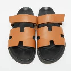 Pre Owned Hermes Brown Leather Chypre Flat Sandals Slide 42