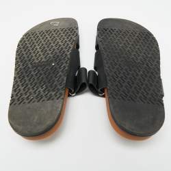 Pre Owned Hermes Black Leather Chypre Flat Slide Size 45