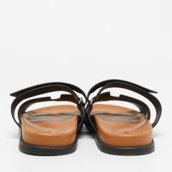 Pre Owned Hermes Black Leather Chypre Flat Slide Size 45