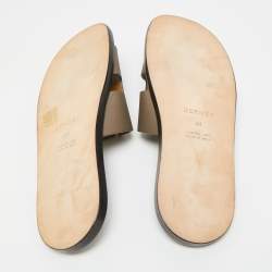 Pre Owned Hermes Brown Leather Izmir Flat Slides Size 44