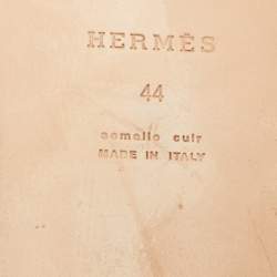 Pre Owned Hermes Brown Leather Izmir Flat Slides Size 44