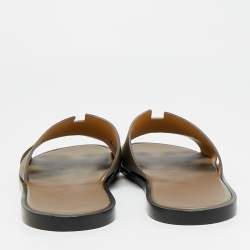 Pre Owned Hermes Brown Leather Izmir Flat Slides Size 44