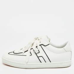 Pre Owned Hermes White Leather Boomerang Lace Up Sneakers Size 43