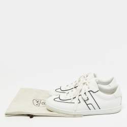 Pre Owned Hermes White Leather Boomerang Lace Up Sneakers Size 43