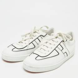 Pre Owned Hermes White Leather Boomerang Lace Up Sneakers Size 43