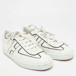 Pre Owned Hermes White Leather Boomerang Lace Up Sneakers Size 43