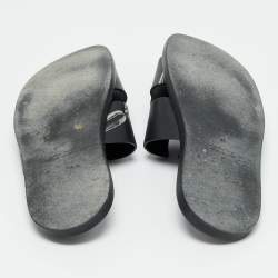 Pre Owned Hermes Black Printed Leather Izmir Flat Slides Size 43