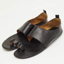 Pre Owned Hermes Black Leather Ring Toe Flat Sandals Size 43