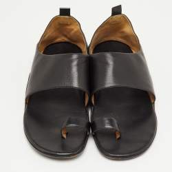 Pre Owned Hermes Black Leather Ring Toe Flat Sandals Size 43