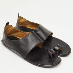 Pre Owned Hermes Black Leather Ring Toe Flat Sandals Size 43