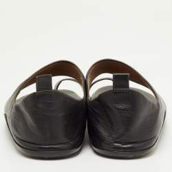 Pre Owned Hermes Black Leather Ring Toe Flat Sandals Size 43