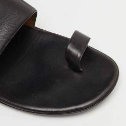 Pre Owned Hermes Black Leather Ring Toe Flat Sandals Size 43