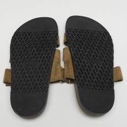 Pre Owned Hermes Chypre Size 42.5 Green Suede Flat Sandals