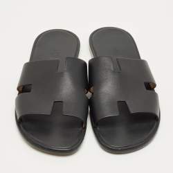 Pre Owned صندل مسطح هيرمس إزمير جلد أسود مقاس 44