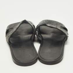 Pre Owned Hermes Izmir Size 42.5 Black Ostrich Leather Slide Sandals