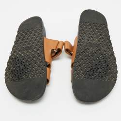 مملوكة مسبقًا Hermes Chypre Size 42.5 Brown Leather Flat Sandals