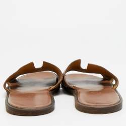 مملوكة مسبقًا Hermes Izmir Size 42.5 Dark Brown Leather Flat Slide