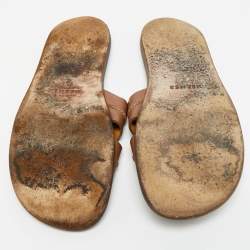 مملوكة مسبقًا Hermes Izmir Size 42.5 Dark Brown Leather Flat Slide