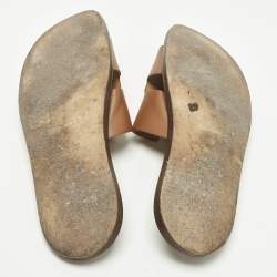 مملوكة مسبقًا Hermes Izmir Size 44 Brown Leather Flat Slide Sandals