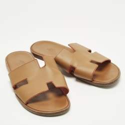 مملوكة مسبقًا Hermes Izmir Size 43 Brown Leather Flat Sandals