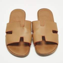 مملوكة مسبقًا Hermes Izmir Size 43 Brown Leather Flat Sandals