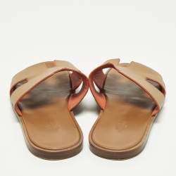 مملوكة مسبقًا Hermes Izmir Size 43 Brown Leather Flat Sandals