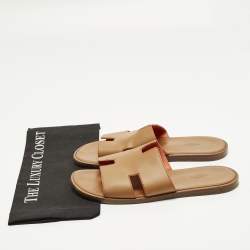 مملوكة مسبقًا Hermes Izmir Size 43 Brown Leather Flat Sandals