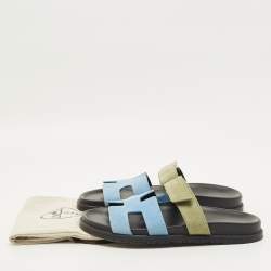 مملوكة مسبقًا Hermes Chypre Size 40 Blue/Green Suede Flat Sandals