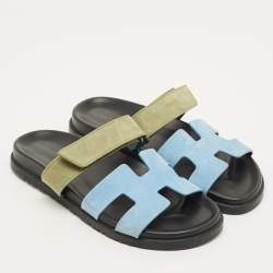 مملوكة مسبقًا Hermes Chypre Size 40 Blue/Green Suede Flat Sandals